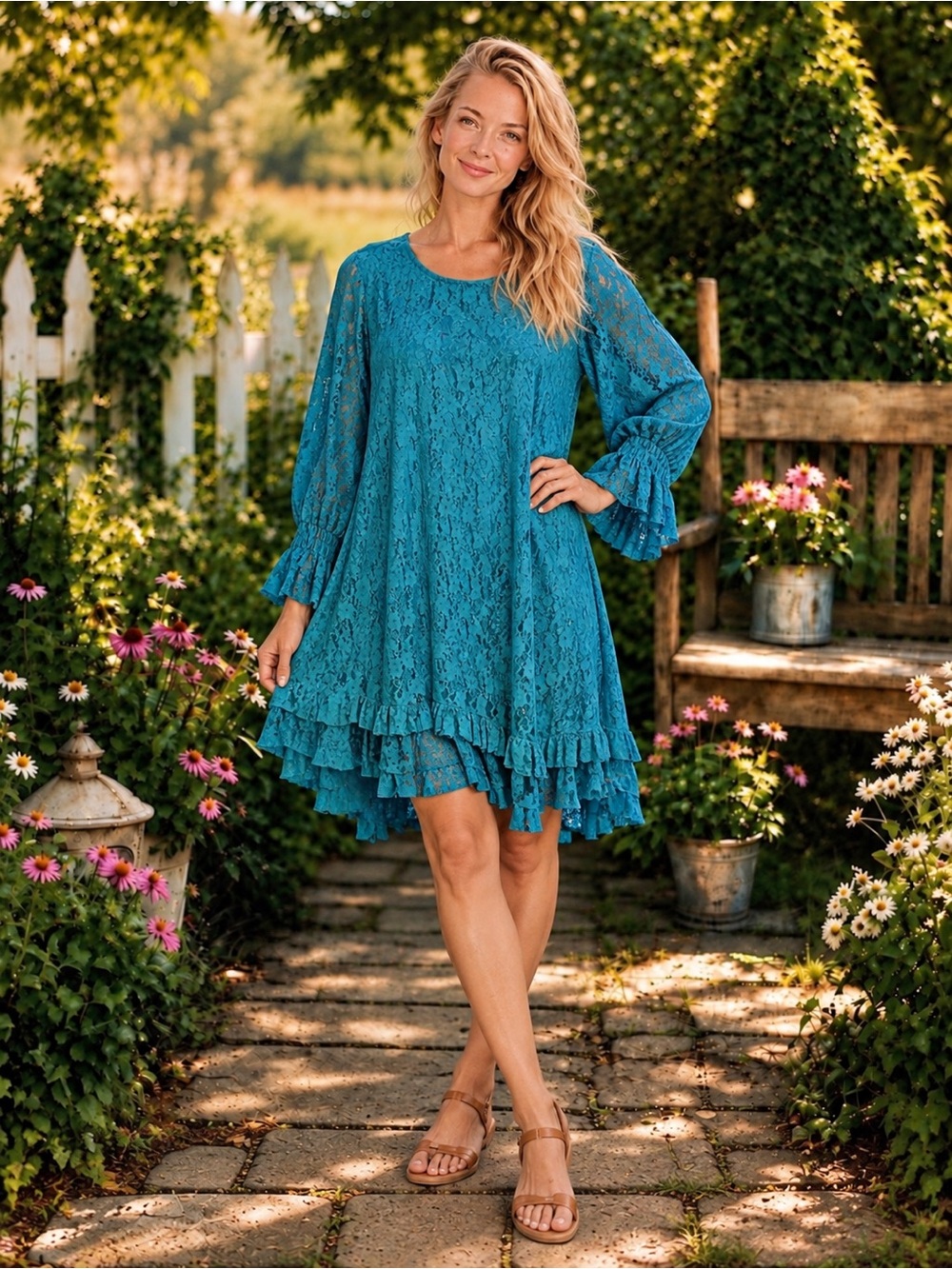 Origami Turquoise Lace Hi-Low Dress – XL